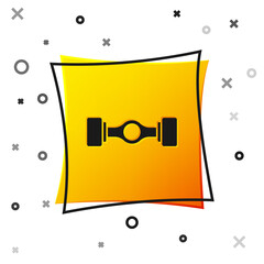 Black Chassis car icon isolated on white background. Yellow square button. Vector.