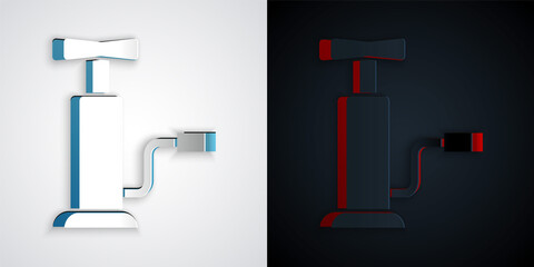 Paper cut Car air pump icon isolated on grey and black background. Paper art style. Vector.