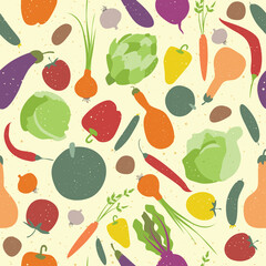 Vector vegetables seamless pattern. Vegetable, healthy vegan food wallpaper.