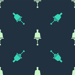 Green and beige Ringing bell icon isolated seamless pattern on blue background. Alarm symbol, service bell, handbell sign, notification symbol. Vector.