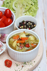 Portion of vegetable soup. Homemade dinner.