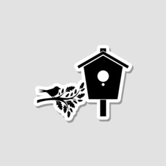 Bird house sticker icon isolated on white background