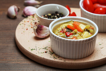 Portion of vegetable soup. Homemade dinner.