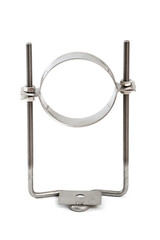 Metal clamp for pipes with screws on white background