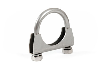 Obraz premium Metal clamp for pipes with screws on white background