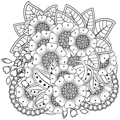 Mehndi flower for henna, mehndi, tattoo, decoration. decorative ornament in ethnic oriental style. doodle ornament. outline hand draw illustration. coloring book page.