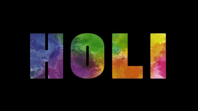 Holi festival in India animated Text isolated on black 