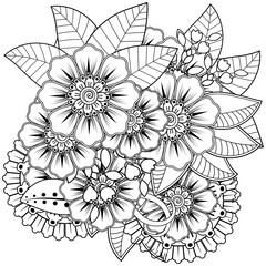 Mehndi flower for henna, mehndi, tattoo, decoration. decorative ornament in ethnic oriental style. doodle ornament. outline hand draw illustration. coloring book page.