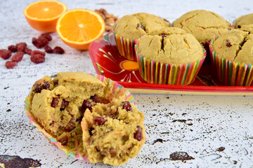 Homemade Cranberry Orange Walnut Muffins. Christmas Baking Idea