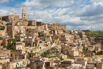 Naklejka premium Italy, Basilicata, Province of Matera, Matera. View of the city with the Cathedral or Duomo of Santa Maria della Bruna.