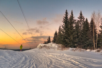 Obraz premium Beautiful winter landscape in the mountains. Sunrise. Fantastic winter landscape during sunset.