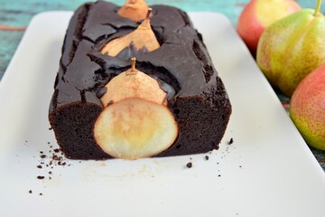 Pear Chocolate Cake. Homemade Loaf Cake