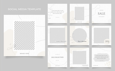 social media template banner blog fashion sale promotion. fully editable instagram and facebook square post frame puzzle organic sale poster. grey white brown floral vector background