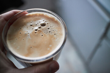 glass with homemade coffee in the morning