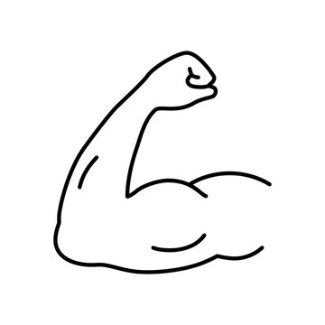 Arm muscle line icon, strenght symbol