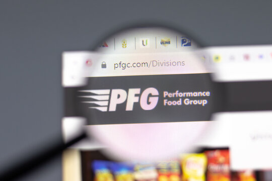 New York, USA - 15 February 2021: PFG Performance Food Group website in browser with company logo, Illustrative Editorial.