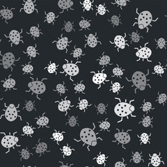 Grey System bug concept icon isolated seamless pattern on black background. Code bug concept. Bug in the system. Bug searching. Vector.