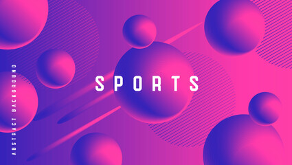 Abstract sports poster with bright fluorescent spheres and lines, 3d graphic composition, dynamic wallpaper