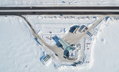 Gas station aerial above view