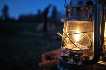 close up of lantern outdoors at night