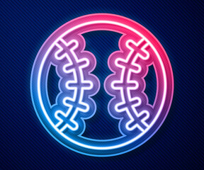 Glowing neon line Baseball ball icon isolated on blue background. Vector.