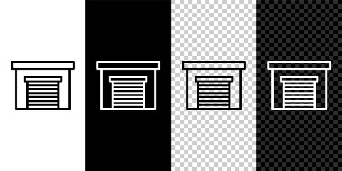 Set line Garage icon isolated on black and white, transparent background. Vector.