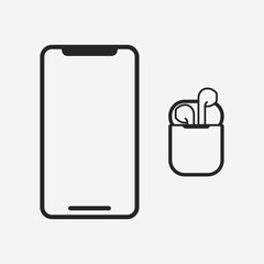 Smartphone with earphones icon isolated on background. Gadget symbol modern, simple, vector, icon for website design, mobile app, ui. Vector Illustration