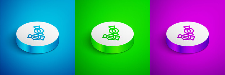 Isometric line Candy icon isolated on blue,green and purple background. White circle button. Vector.