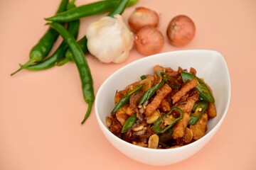Indonesian food, Tempe cabe ijo or Tempeh green chilli soy sauce