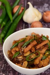 Indonesian food, Tempe cabe ijo or Tempeh green chilli soy sauce