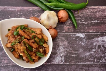 Indonesian food, Tempe cabe ijo or Tempeh green chilli soy sauce