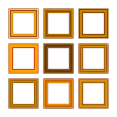 Vintage antique gold beautiful rectangular frames. Set of squared golden vintage wooden frame for your design. Vintage cover. Place for text. Template vector illustration.