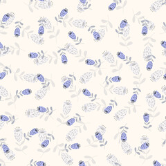 Seamless floral pattern based on traditional folk art ornaments. Colorful flowers on light background. Scandinavian style. Sweden nordic style. Vector illustration. Simple minimalistic pattern