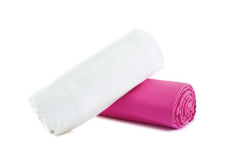 Fototapeta na wymiar White and pink textile, blanket, towel