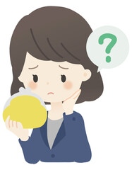 スーツを着た女性が財布を持っているイラスト（疑問）