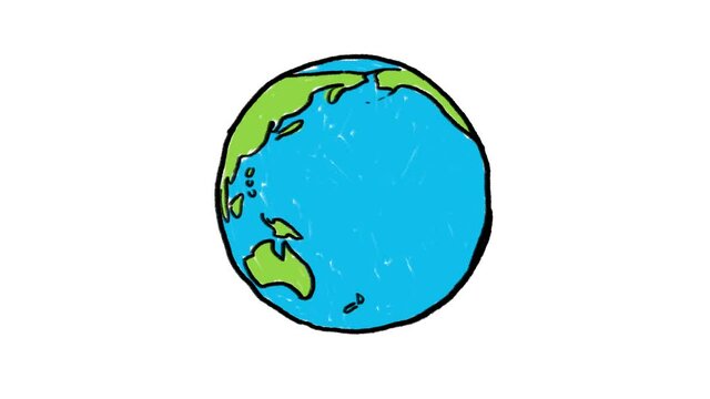 Hand drawn animation of spinning planet Earth