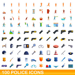 100 police icons set. Cartoon illustration of 100 police icons vector set isolated on white background