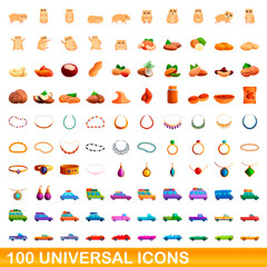 100 universal icons set. Cartoon illustration of 100 universal icons vector set isolated on white background