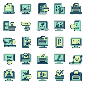 Online vote icons set. Outline set of online vote vector icons for web design isolated on white background