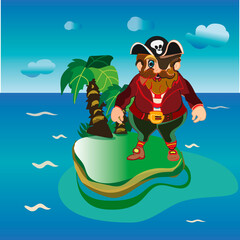 Treasure island with pirate parrot - vector illustration.