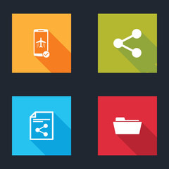 Set Flight mode in the mobile, Share, file and Folder icon. Vector.