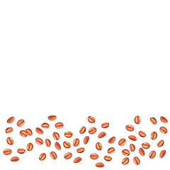 Scattered roasted coffee beans on the bottom edge. Watercolor hand drawn illustration of a menu or packaging template