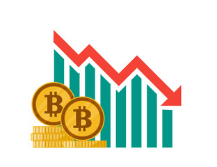 Bitcoin Price Value Stock Market Demand Decline Drop Fall Down Vector illustration. Cryptocurrency and Cyber Currency investment Element.  Can be used Digital and Printable infographic