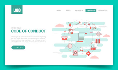 code of conduct concept with circle icon for website template or landing page banner homepage outline style