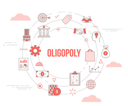 oligopoly concept with icon set template banner with modern orange color style and circle round shape