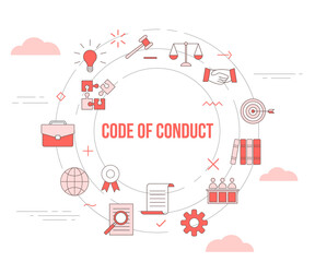 code of conduct concept with icon set template banner with modern orange color style and circle round shape