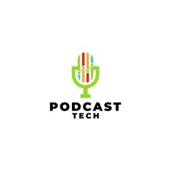 Podcast Tech Logo Design Vector