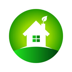 House logo or icon concept with home as residential building and leaf growing out of its chimney