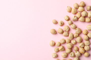 Group of fresh chickpea on pink background