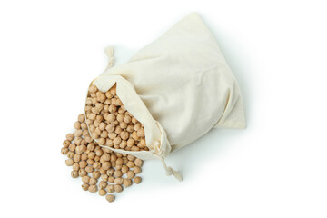 Bag with chickpea isolated on white background